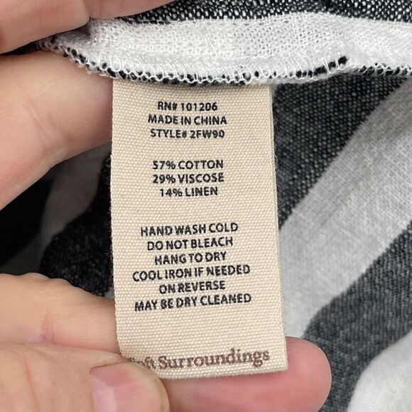 Soft Surroundings Gray White Cold Shoulder Linen Blend Stripe Tunic Blouse Large - Picture 7 of 8